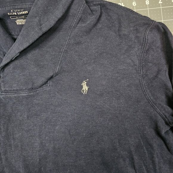 Polo Ralph Lauren Sweatshirt Mens Medium Blue Shawl Collar Neck Preppy Classic - Picture 2 of 10